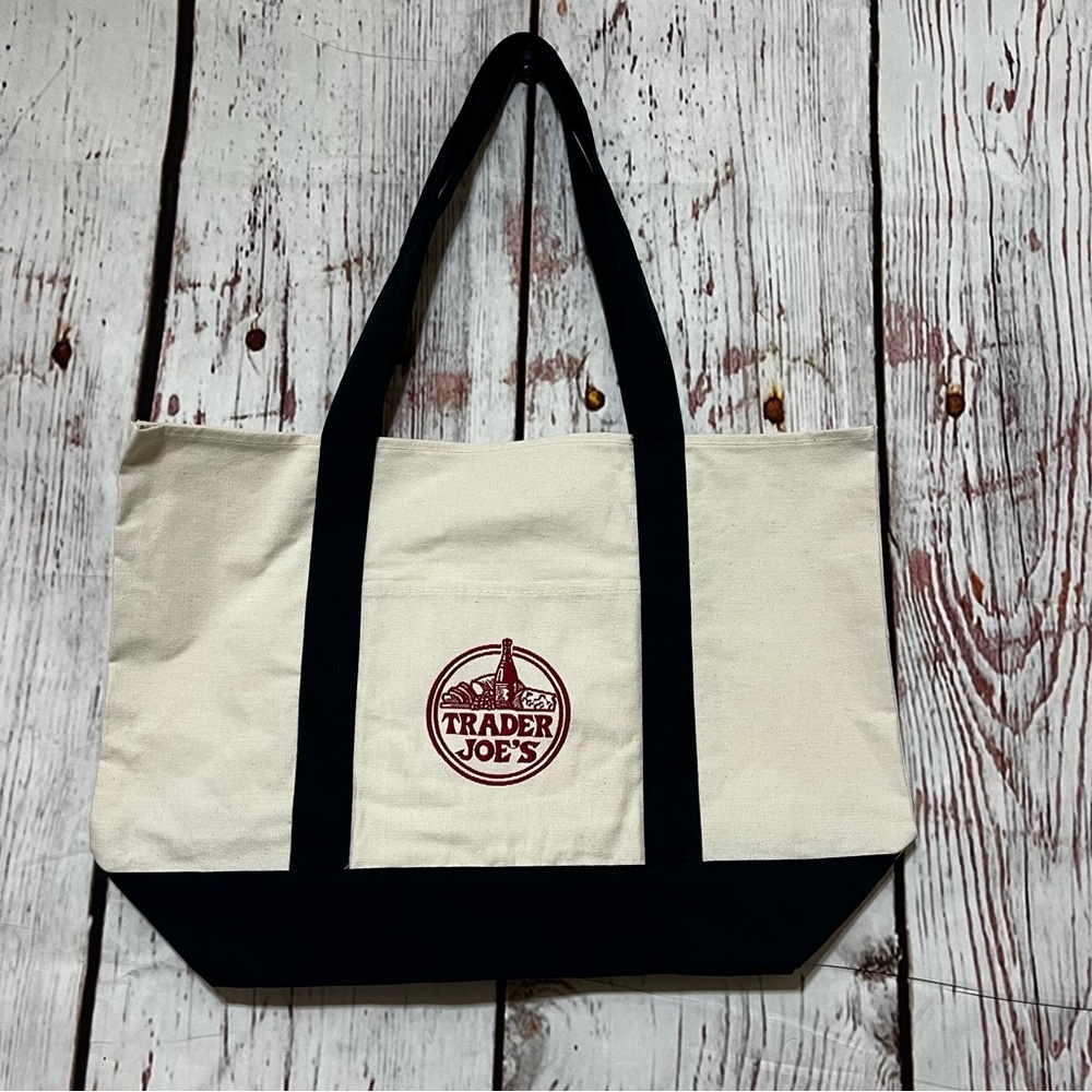 Trader Joe's Canvas Tote Bag in Dark Navy Blue Collectible item Large 15x14x7